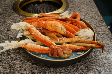 Alaskan crab legs. Alaska King Crab in Restaurant