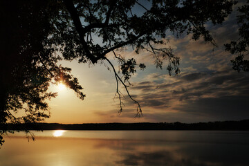 Sunset over the Lake - Landscape - Beautiful - Sunrise over Sea - Colorful - Reed - Clouds - Sky -...