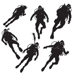 Scuba diving silhouette black and white vector image