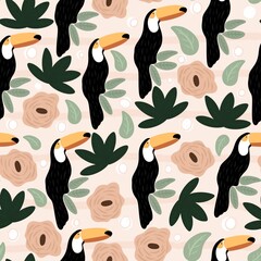 seamless pattern with toucan tropical birds