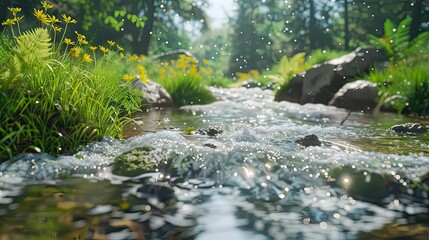 Natural river in the forest background