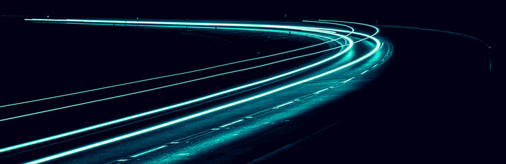 blue car lights at night. long exposure