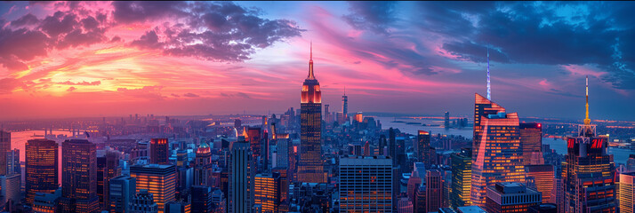 Fototapeta premium Majestic Cityscape at Dusk with Vibrant Skyline