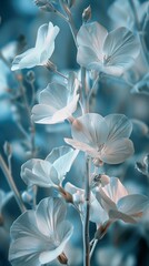 white floral glow against a dreamy blue pastel surrealism