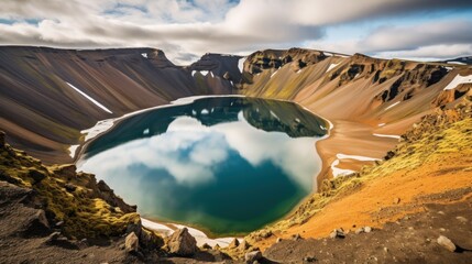 Ljotipollur crater lake, Landmannalaugar, Iceland - obrazy, fototapety, plakaty