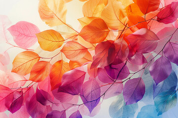 Watercolor bliss with pastel leaf dance, high noon brilliance, fisheye effect , vibrant color