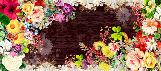 Amazing flower Textile design dupatta Part for digital textile printing.