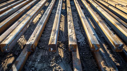An image of stacked steel rebars casting a long shadow on a construction site, symbolizing their impact and lasting presence
