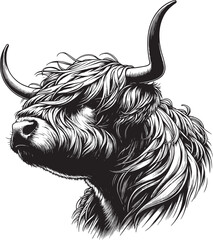Highland cow detailed silhouette hand drawn vector