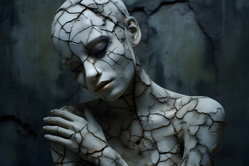 Closeup face of Sad Woman with dry and cracked skin. Theme of cosmetology