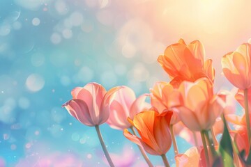 colorful tulips flower background, spring outdoor mood, pastel color wallpaper patter, sunny day...