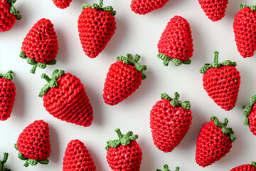 Crocheted strawberries on a white background
