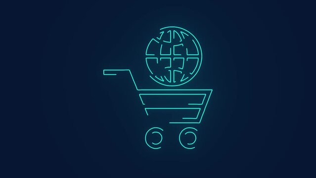 online shopping cart internet globe animation