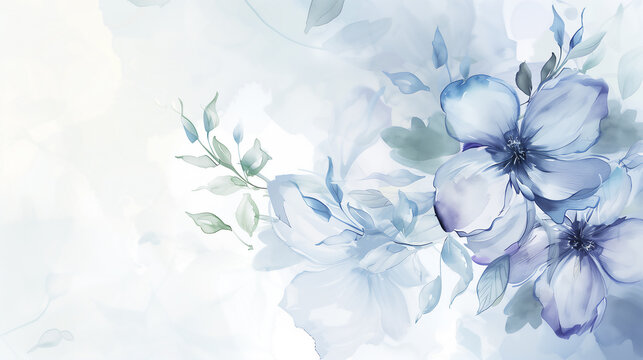 Fototapeta Blue and white flowers watercolor painting background.