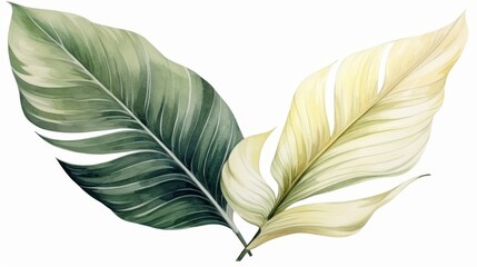 Watercolor botanical illustration of abstract banana tree leaves on white background