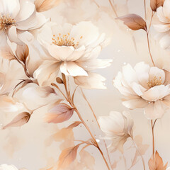 Delicate brown flowers on a cream background. Seamless file. 