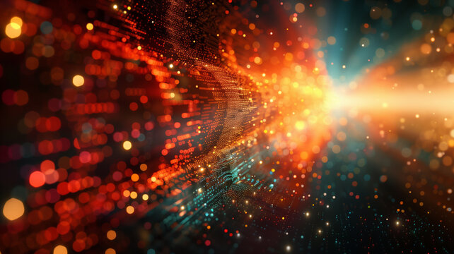 A colorful, glowing, and abstract image of a bright orange and blue light