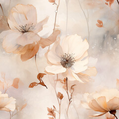 Dream-like flowers in a watercolor illustration. Seamless file. 