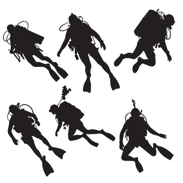 Scuba diving silhouette black and white vector image