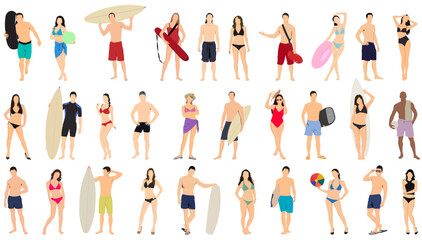 Fototapeta na wymiar Active people diving, swim and surfing. Summer people swimming vector illustration