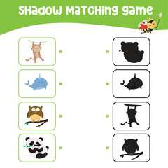 Matching shadow game for children. Find the correct shadow. Worksheet for kid. Printable activity page for kids