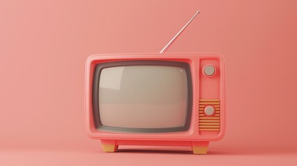 3d render of a pastel peach TV in a cute style against a soft pink color background