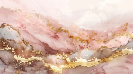 Elegant blush pink and white marble texture background with gold streaks.