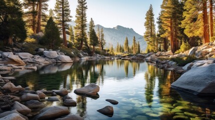 Lake in the high Sierra Nevada mountains near Fresno in southern California