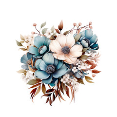 Watercolor illustration of a bouquet of flowers isolated on a white background - 764100513