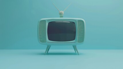 High-quality rendering of a pastel blue TV in a cute style against a soft blue color background