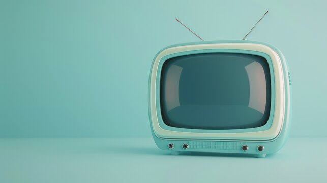 3d rendering a pastel blue TV in a cute style is showcased against a soft blue color background.


