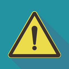 Yellow and black triangular sign with danger exclamation point (flat design)