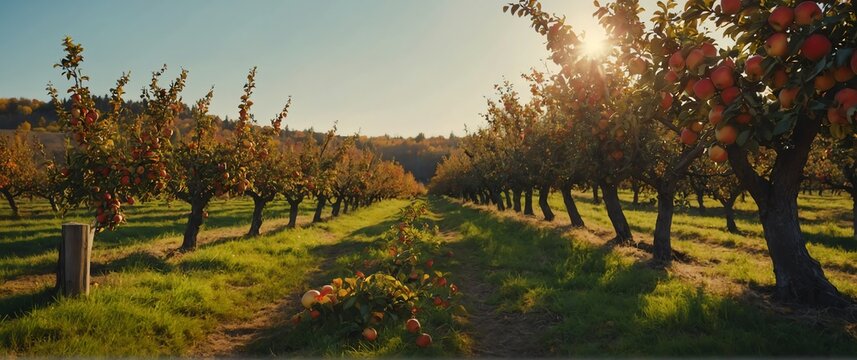 Apple orchard in fall beautiful nature scenery landscape from Generative AI