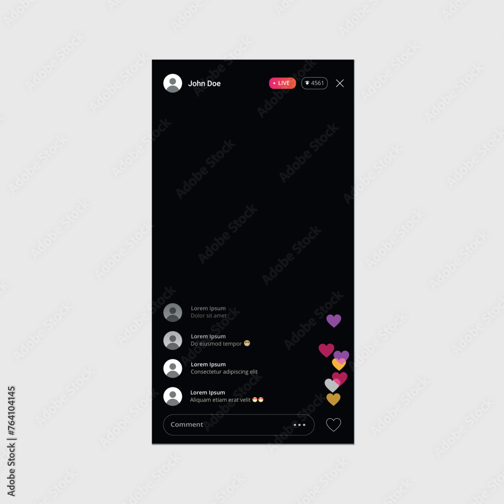 Wall mural social live stream interface isolated. social media live streaming service. mobile app live streamin