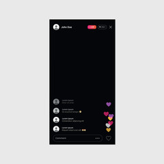 Social live stream interface isolated. Social media live streaming service. Mobile app live streaming ui interface template. Vector stock