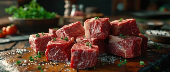 A pile of fresh beef is placed on the table Generative AI