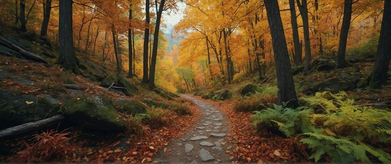 Hiking trail in fall beautiful nature scenery landscape from Generative AI