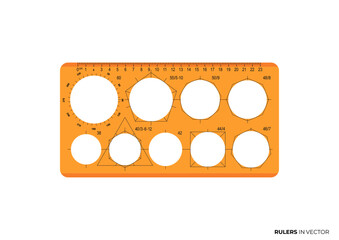 Ruler Mechanical Technical Drawing for circle with many sizes in Orange Color