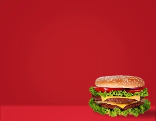 Classic hamburger tasty dish on desk