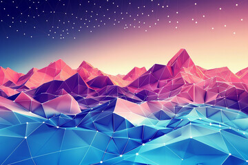 Create a polygonal landscape with a technological theme featuring abstract shapes and patterns