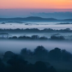 Fototapeta premium Early morning mist veils the landscape in mystical serenity For Social Media Post Size