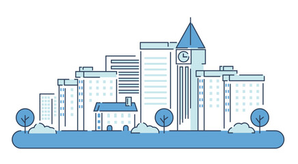  simple flat line illustraion of city and town © two eight