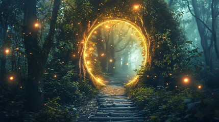 Shimmering portal, mystical forest, shortcut, different time