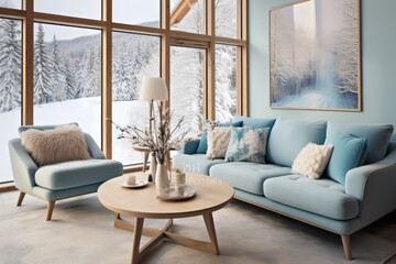 Contemporary scandinavian living room interior design with minimalist home decor