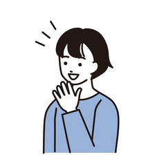 手を口に当てて喜ぶ小学生の子供のシンプルなイラスト
