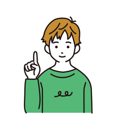 人差し指を立てる小学生の男子のシンプルなイラスト
