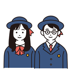 制服を着た小学生のシンプルなイラスト　正面向き上半身　
