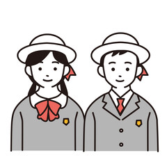 制服を着た小学生のシンプルなイラスト　正面向き上半身　
