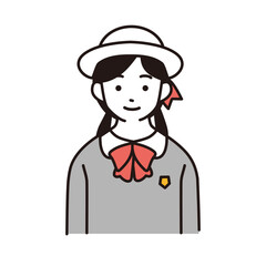 制服を着た小学生のシンプルなイラスト　正面向き上半身　
