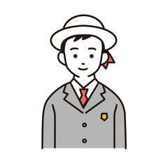 小学生の男の子のシンプルなイラスト　正面向き上半身　困った表情
